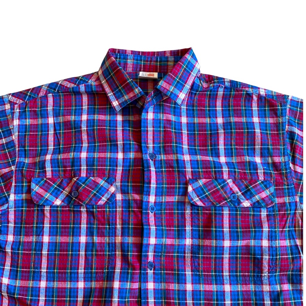 Original Marines Cotton Short Sleeve Red & Blue Plaid Shirt XL (Kids) L (Adults)